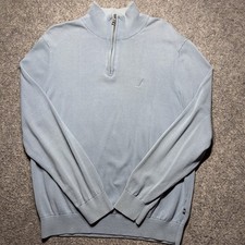 Nautica Sweater Men Large Blue Long sleeves 1/4 Zip Casual 100 Cotton Mock Neck