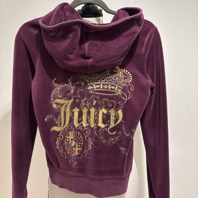 Vintage Juicy Couture Hoodie Womens Medium Purple Velour Surf Royalty Y2K Bratz