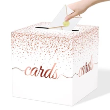 Rose Gold Wedding Cards Box for Reception Bridal Baby Shower Anniversary Party