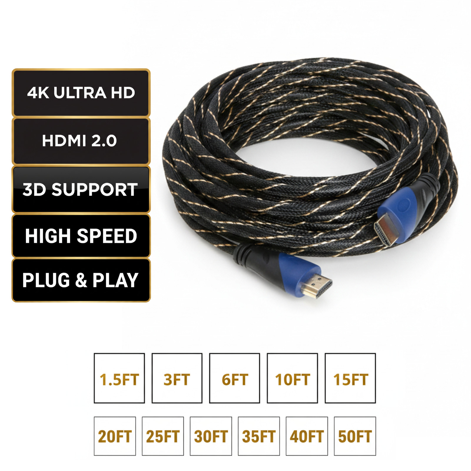 HDMI 4K Premium Mesh Cable 1080P HDTV 3D High Speed  60HZ SIZES 1.5FT-50FT LOT