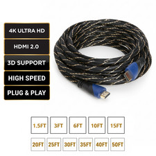 HDMI 4K Premium Mesh Cable 1080P HDTV 3D High Speed 60HZ SIZES 1.5FT-50FT LOT