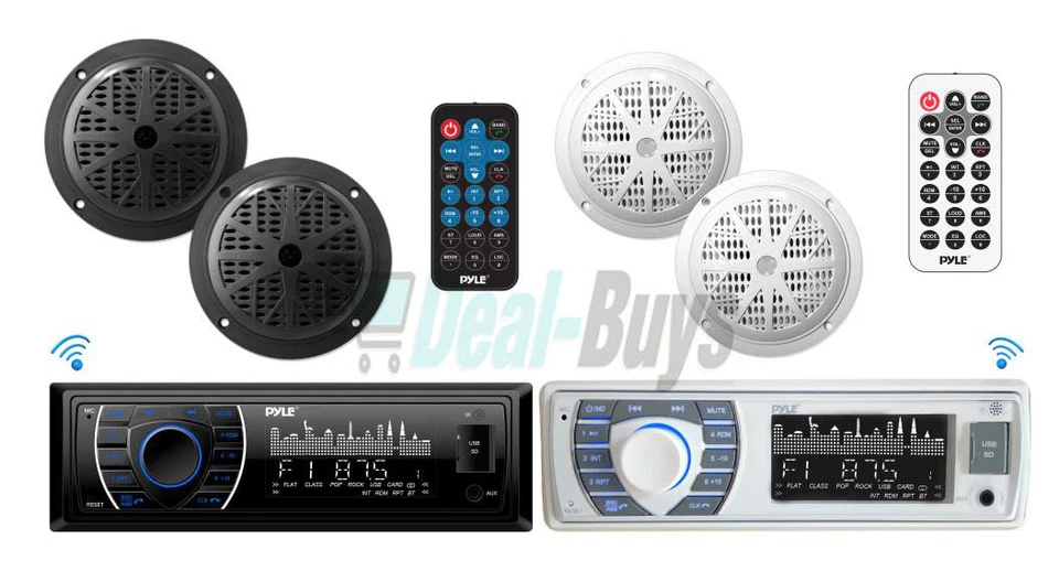 Pyle Bluetooth Marine Receiver Stereo & Speaker Kit 2 5.25? Waterproof Speakers