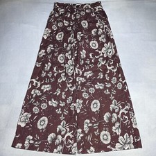 Anthropologie Brown Floral Linen Blend Pleated Wide Leg Pants Women  s Size 0