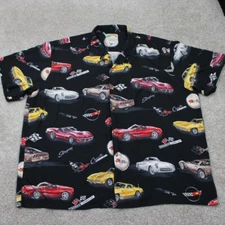 Paradise Found Hawaiian Shirt Mens 4XL Black GM Corvette Classic Cars S/S Rayon