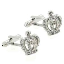 2Ct Round  Moissanite 14K White Gold Plated Men's King Crown Cufflink