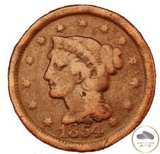 1854 Braided Hair Large Cent Scarce Better Date 166 Year Old Beauty !
