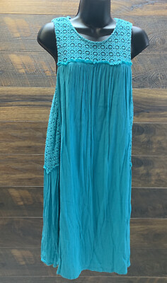 Crown Ivy Gauzy Dress Women s Size Medium Turquoise Boho Eyelet
