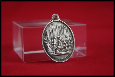   y.1866 CATHOLIC 1st COMMUNION STERLING SILVER MEDAL PENDANT FRANCE HALLMARK   
