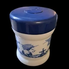 Vintage Humidor Milk Glass Cigar Tobacco Jar W/ Lid Blue Holland Scene 6.5"x4.75