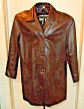 Women's Black Genuine Leather Button Down Coat By Modern Essentials -size Large