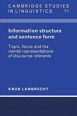 Information Structure and Sentence Form Lambrecht Paperback 9780521587044