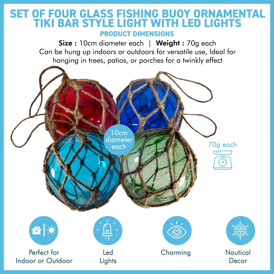 Set of 4 Glass Fishing Buoy Tiki Bar LED Lights - Image 4 of 4