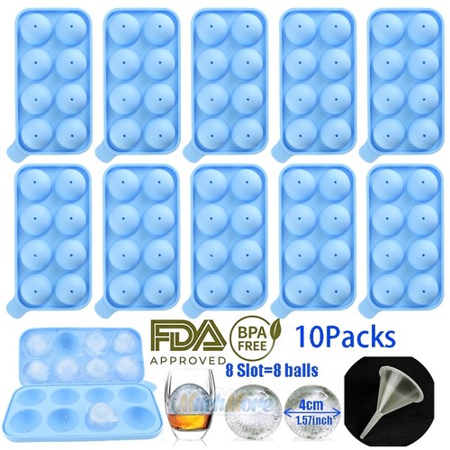 10x Whiskey Ice Cube Ball Maker 8 Slot Silicone Mold Sphere Mould Tray w/ Funnel - Picture 28 of 28