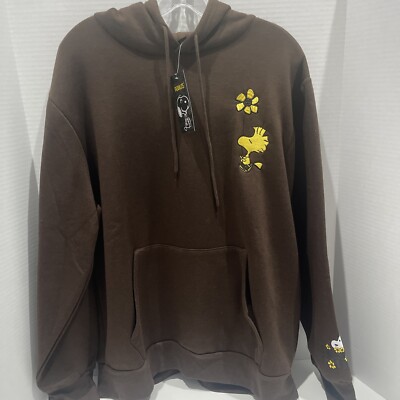 Peanuts Hoodie Brown Unisex Size  Large  Rise And Shine Floral Streetwear Snoopy