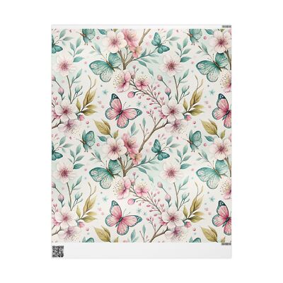 Floral Butterfly Wrapping Paper, Elegant Gift Wrap, Spring Party Decor,