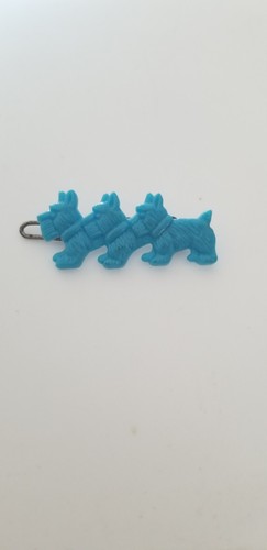 Tiny Blue Barrette Three Scottie Dogs for a Doll or Baby Vintage 1960s