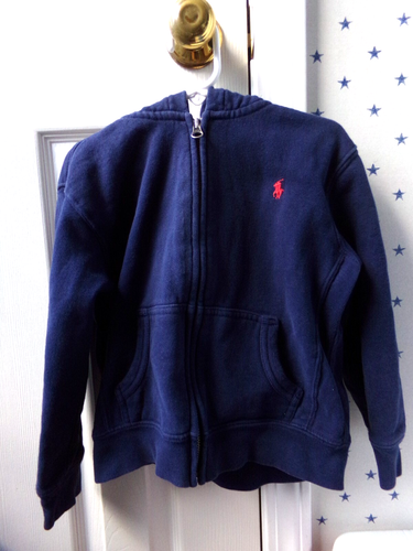 RALPH LAUREN Boys 5 Sweatshirt Hoodie Blue Vtg Full Zip 100% Cotton $85 Polo - Picture 15 of 20