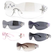 Rimless Wrap Around Shield Star Shimmer Sparkle Jewel Diva Sunglasses