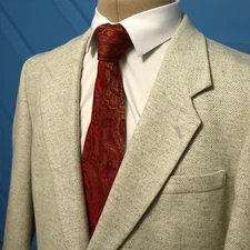 Fortex Tweed Blazer Mens 42R Light Gray Wool Blend Chevron 2 Button Sport Coat