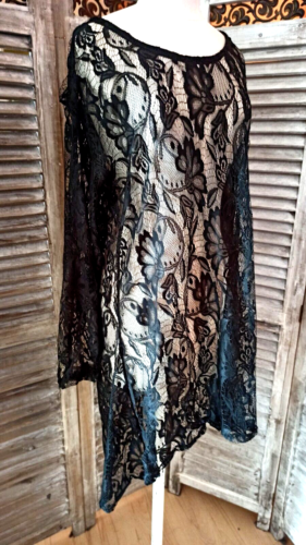 Kleid Y221K Gr. OS Farbe Schwarz Long Shirt Tüll Spitze Transparent Event - Bild 1 von 8