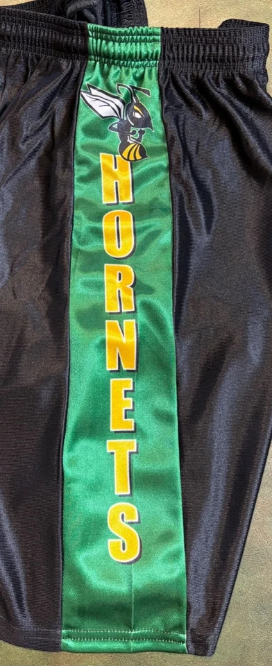 Nuevos Pantalones Cortos de Tela Dyesport Dazzle, Negros con Inserto Kelly y Hornets Dorados, XL Foto 2 de 4