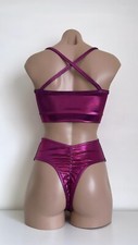 Schminke ?? thong set pole dance wear wet look hologram shoestring top bottoms