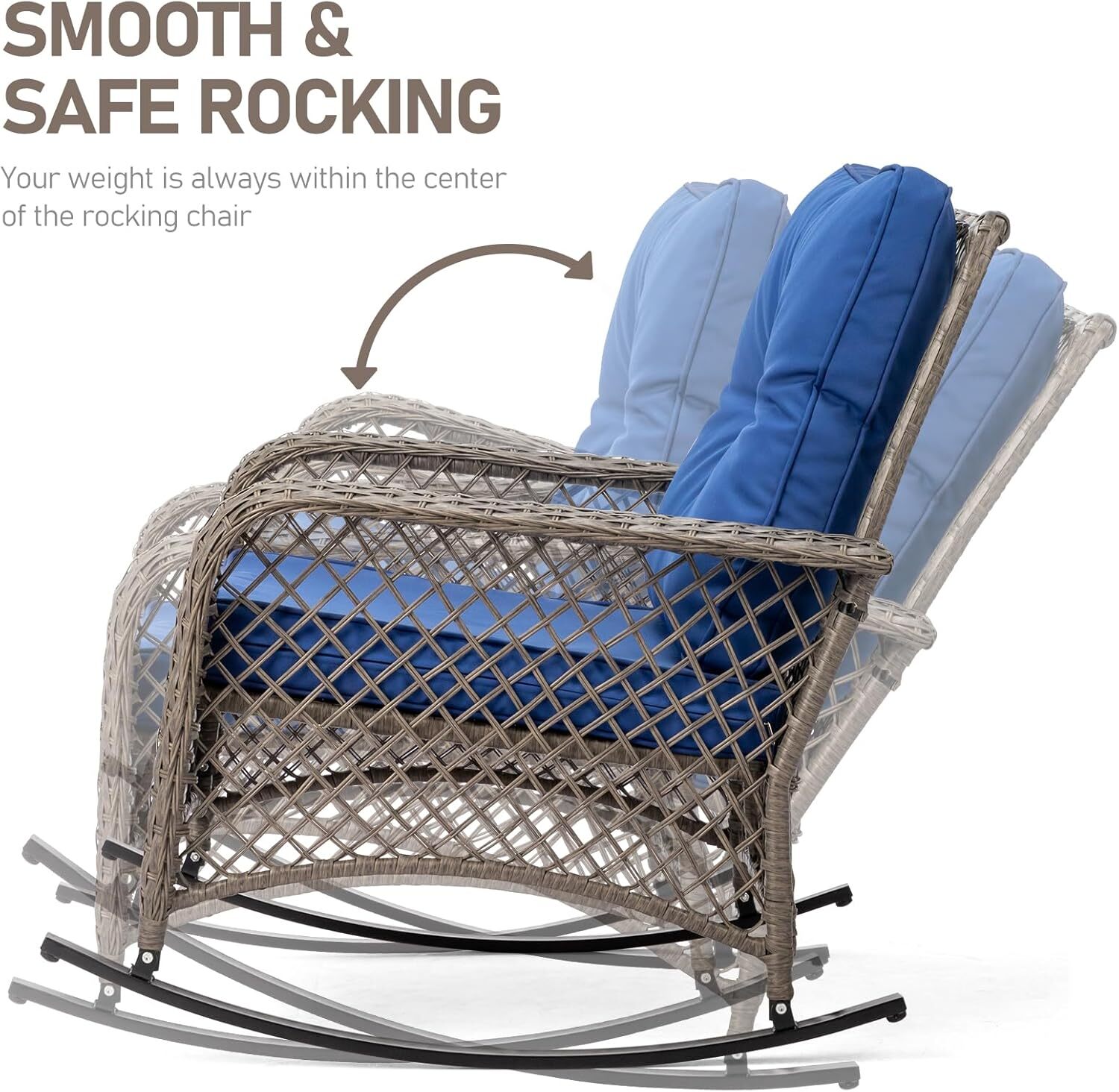 Waterproof Wicker Rocker Outdoor Wicker Rocking Chair, Patio Rattan Rocker Chair w/Cushions All ...