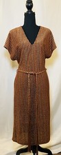 Zara Trafaluc V-Neck Belted Women’s Long Black/Orange Metallic Dress Size Medium