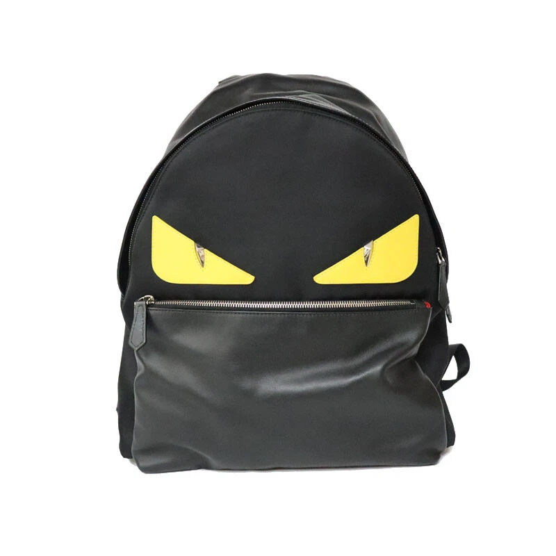 FENDI Backpack Leather Monster Bugs Black Black Yellow Zip from Japan FENDI Backpack Leather Monster Bugs Black Black Yellow Zip from Japan