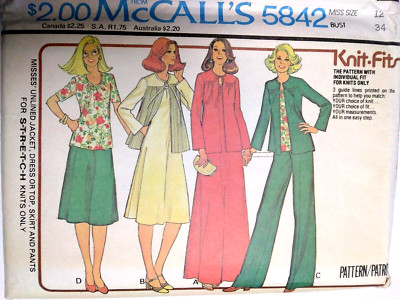 Jacket Dress Top Skirt Pants Knit 12 McCalls 5842 Sewing Pattern UC FF VTG 70s