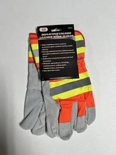 Illinois Industrial Tool, UNLINED REFLECTIVE WORK GLOVES DOUBLE LEATHER PALM
