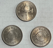 JAPAN 1x 1976 (Year 51) 100 Yen and 2x 1972 Sapporo (Year 47) 100 Yen