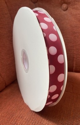 22 mm Ripsband - Rosa mit großen rosa Punkten - 100 Yards Rolle
