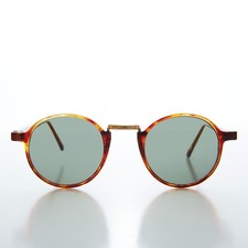 Round Brown Vintage Sunglasses With Tortoise Temples - Brook