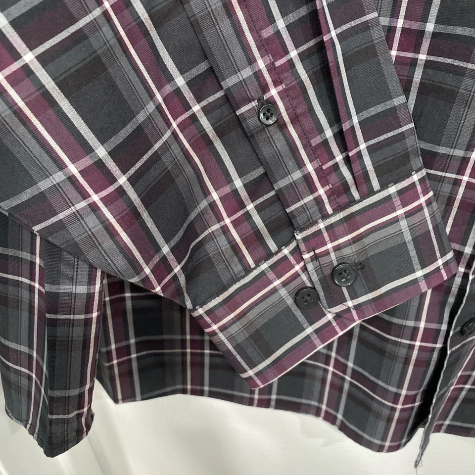 Men’s 3XL shirt-Van Heusen-black gray Maroon plaid- long sleeves NWT - Image 2 of 4