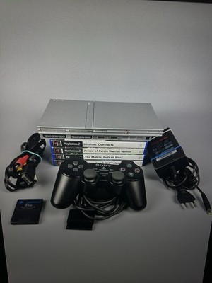 PlayStation 2 Slim Silver SCPH-77004 full set tested + gamepad +