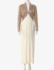 Vintage Bob Mackie Sequin Dress Long Sleeve Cream Beaded Formal Wedding Gown