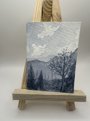 Original ACEO Landscape Black & White Trees Gray thestarlightstamp Angela Bowens