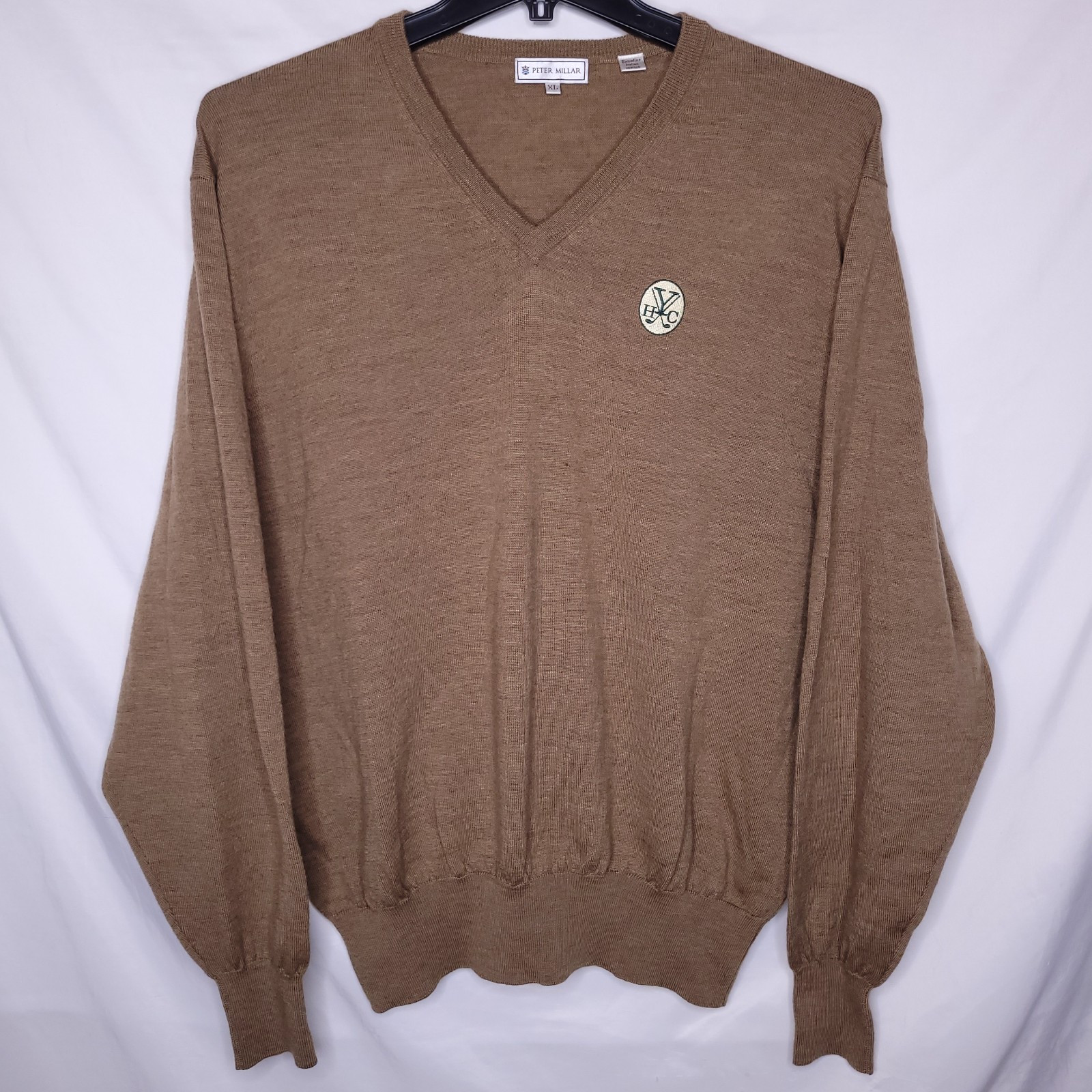Peter Millar Sweater Mens XL Brown Merino Wool Pullover V Neck Golf