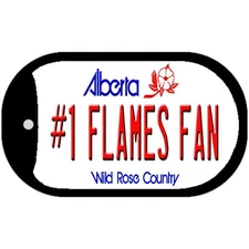 Number 1 Flames Fan Novelty Metal Dog Tag Necklace 2" x 1"