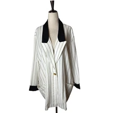 Alexis Blazer Women XL White Black Striped Single Breasted Oversized Preppy