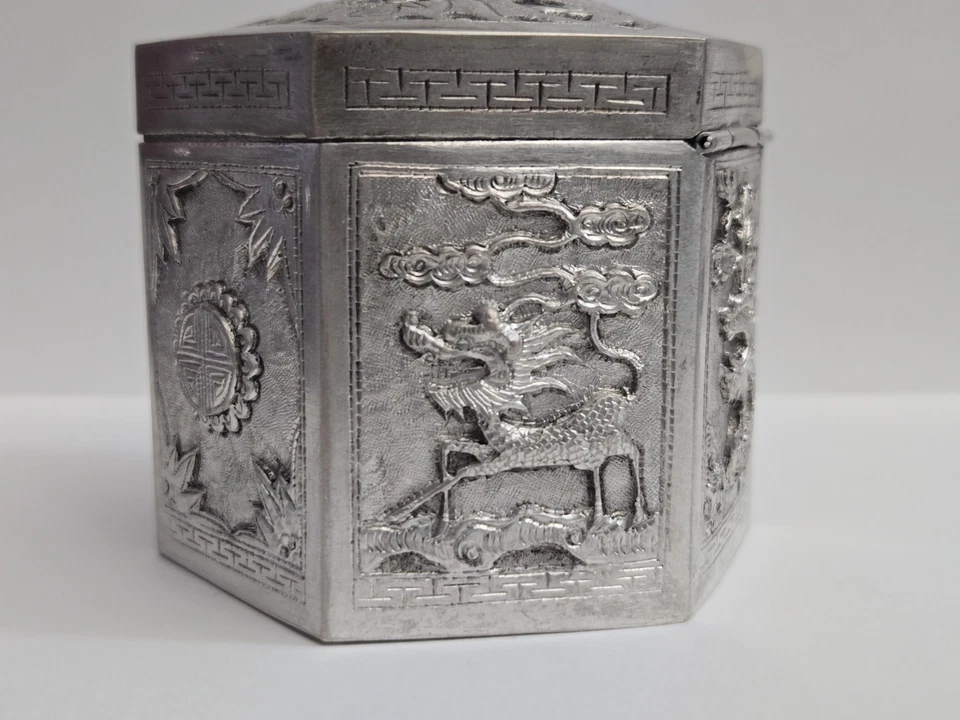 🔥Antiguo carrito de té chino asiático exportación plata esterlina caja nefrita jade regalo Foto 3 de 4