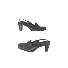Etienne Aigner Ellie Slingback Loafer Heels 7M Black Leather Square Toe Vintage