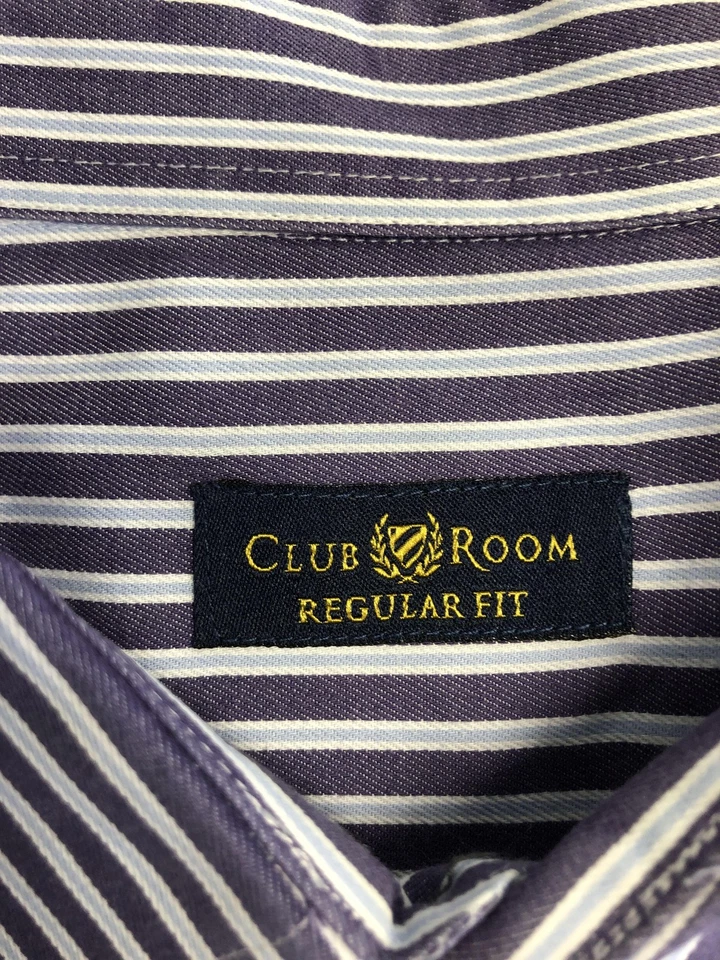 Camisa Club Room Para Hombre 18.5 34/35 Azul Blanco Vestido a Rayas Calce Regular Manga Larga Foto 4 de 4