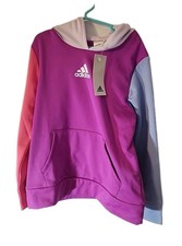 Adidas Girls Poly Fleece Hoodie Pullover NWT Purple Multi - Size S 7/8 NWT
