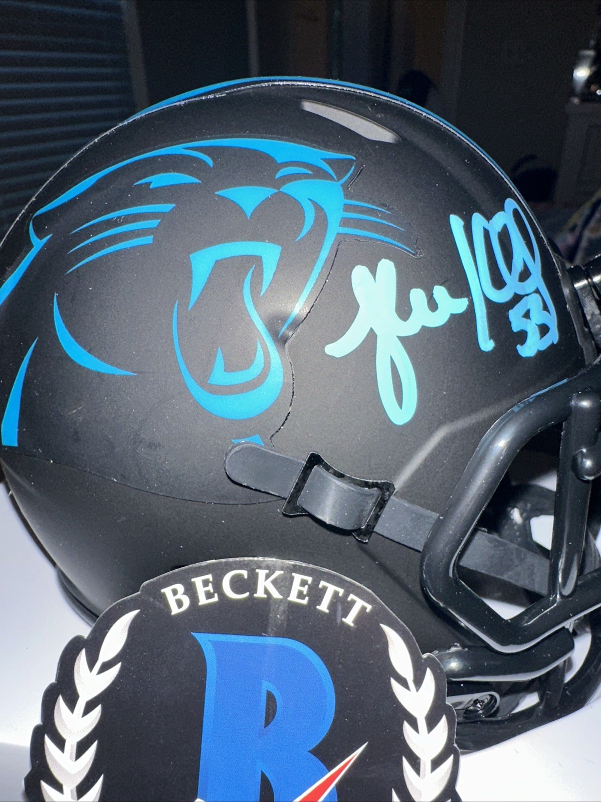 Luke Kuechly Autographed Signed Carolina Panthers Panthers Authentic Eclipse Speed Mini Helmet BAS Witnessed 