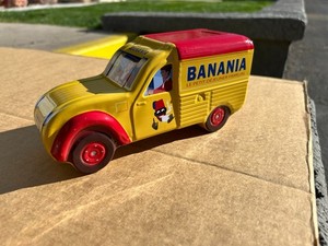 Banania Citroen 2CV Delivery Tin Can Piggy Bank 8" France Memorabilia