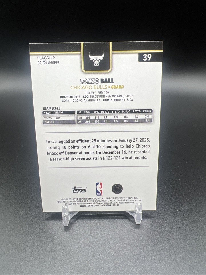 Lonzo Ball 2025-26 Topps Black Friday Blackout Parallel #39 Chicago ...