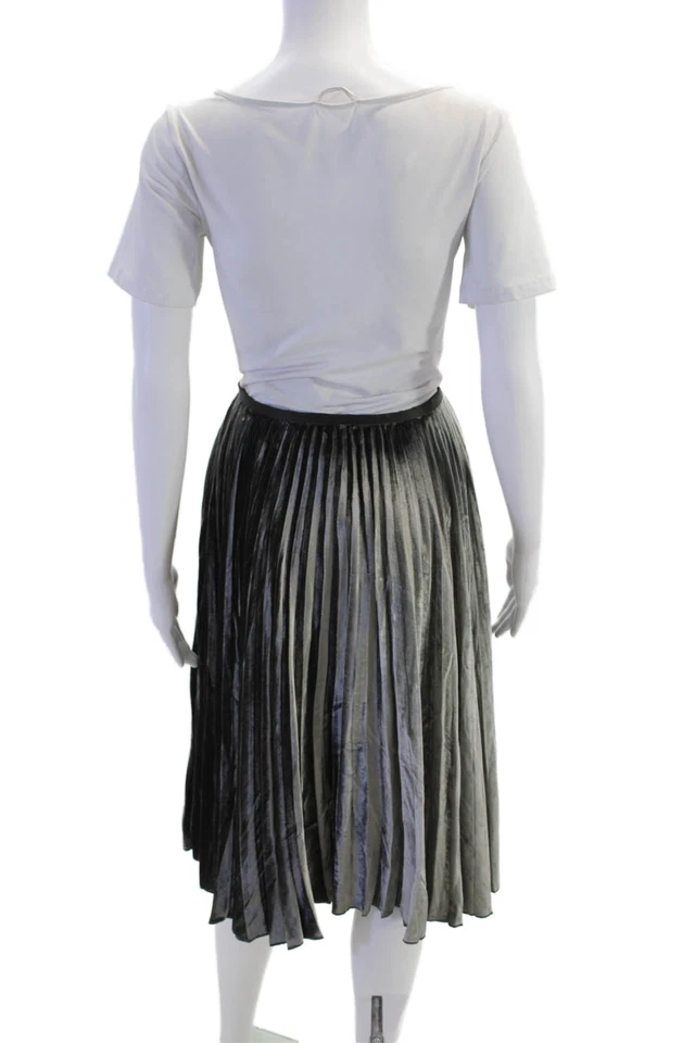 Falda gris con cremallera detalle plisado terciopelo Lafayette 148 New York para mujer talla S Foto 4 de 4