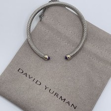 David Yurman 4mm Sterling Silver Amethyst & 18K Gold Cable Cuff Bracelet